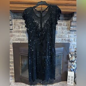 Vintage Scala Black Beaded Fringe Evening Dress